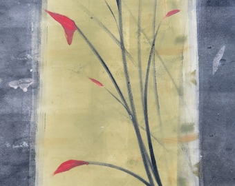 Red Fleurs XXVI - monotype on paper, Twyla Gettert