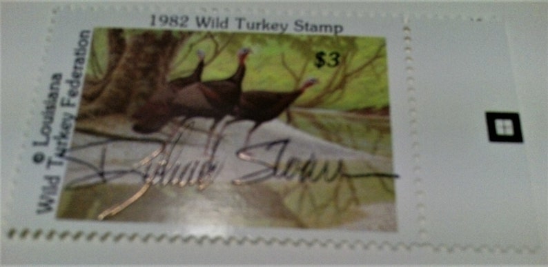 Richard Sloan limited edition lithograph 1982 Louisiana Wild Turkey Foundation Stamp Print with signed stamp signed