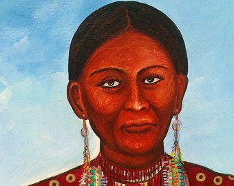 Wolf Mountain Woman - Winnebago Indian - acrylic on canvas, Guillermo Rosete