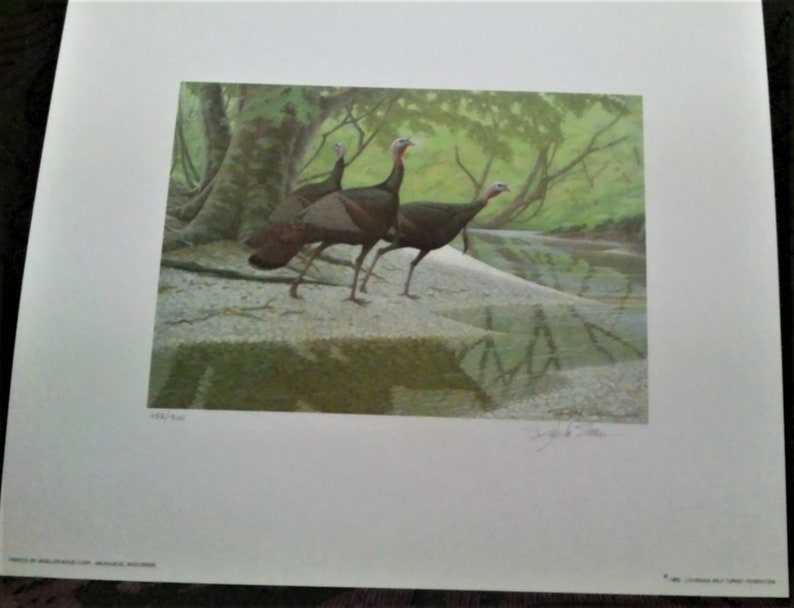 Richard Sloan limited edition lithograph 1982 Louisiana Wild Turkey Foundation Stamp Print with signed stamp signed