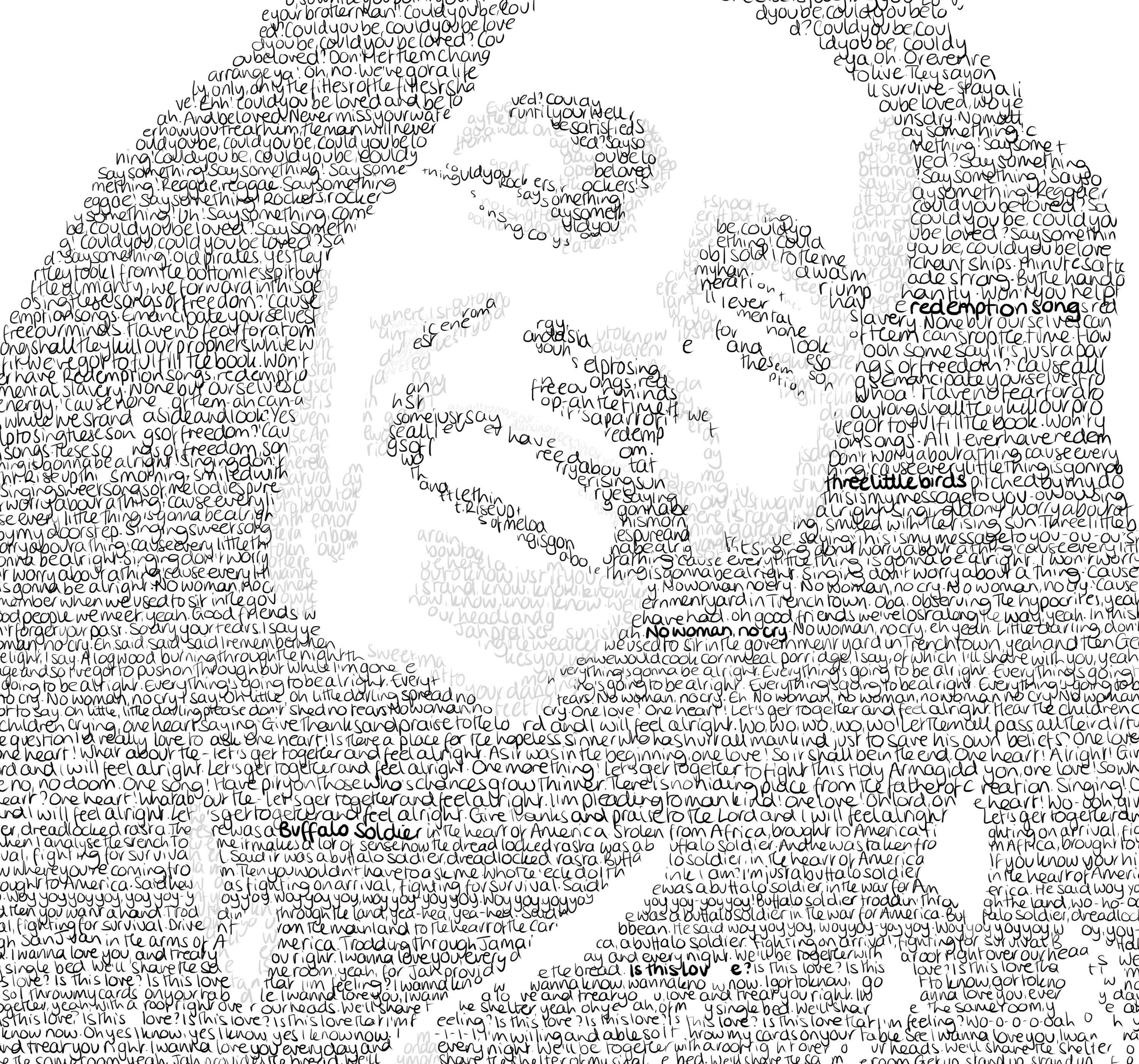 Bob Marley ritratto a mano (china nera su carta 70x100). 