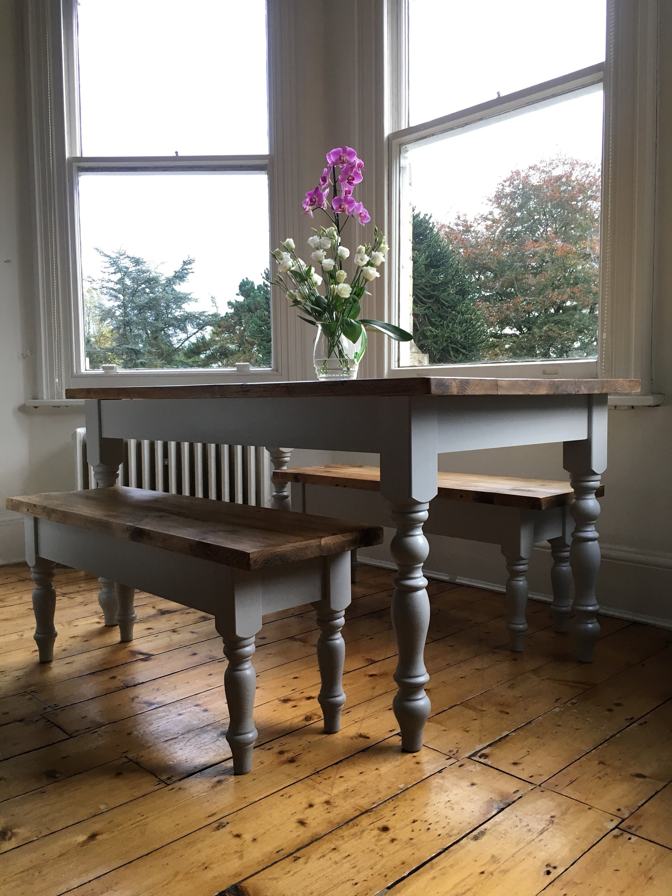 Farmhouse Dining Table Set With Bench. Rustic Reclaimed Wood - Etsy UK
