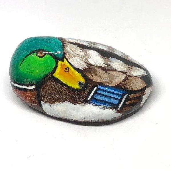 Small Mallard duck painted rock, Animal painted rocks, Bird lover’s gift, Original painted stones for gifts, Home decor, Unique gifts