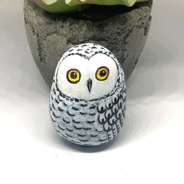 Snowy Owl Painted Rocks, Hand Painted Unique Owl Stones for owl lovers, Owl gifts for women, Owl figurine and collectibles