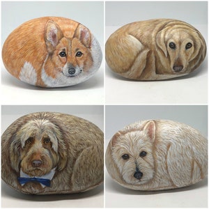 Custom Pet Dog Portraits on Rock from Photo, Personalized Pet Portrait Gifts, Pet Remembrance gifts