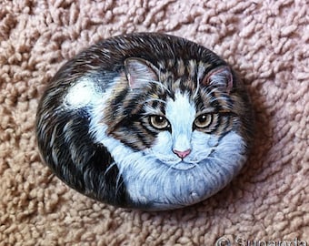 Custom Cat Portrait Painted Rocks, Personalized pet portrait gift for pet parents