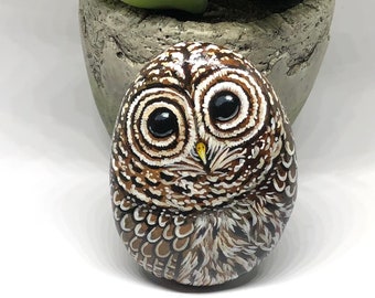 Owl Painted Rocks, Barred Owl Gifts for Women, Unique hand painted stones for garden decor