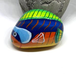 Tropical Fish painted rocks, Decorative stone, Colorful fish paperweight, Unique animal painted stones for gifts, Shelf sitter, Unique gifts