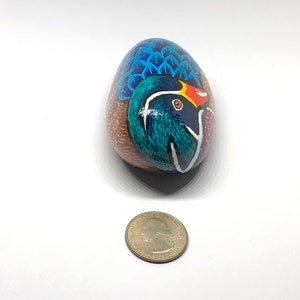 Wood duck painted rocks, Unique bird painted stone gifts for her, Water bird lovers gift, Paperweight art, Desk decor, Shelf sitter image 3