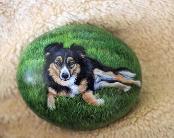 Custom Pet Portrait with background Painted Rocks from Your Photograph, Personalized Pet Memorial Painted Stones