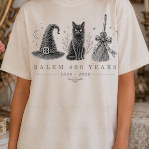 Salem 400 Years PNG, Witch Hat Cat Broom Sublimation Design, Salem Massachusetts Witch Trials Halloween Shirt, 400 anniversary