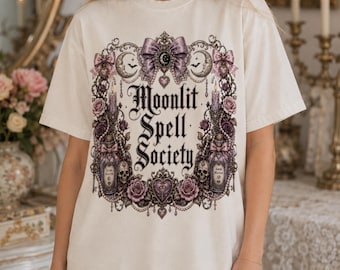 Victorian Coquette Moonlit Spell Society PNG , Gothic Skull & Bat, Victorian Goth PNG, Dark Academia Witchy Clipart , Vintage Typography