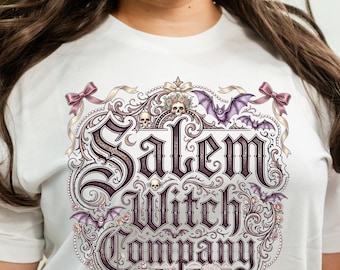 Victorian Coquette Salem Witch Company PNG , Gothic Skull & Bat, Victorian Goth PNG, Dark Academia Witchy Clipart , Vintage Typography