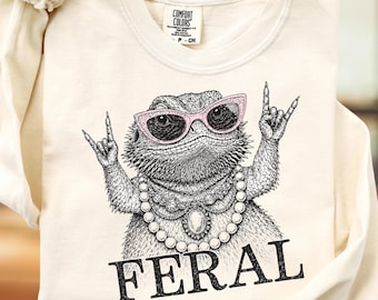Feral Bearded Dragon PNG, Funny Bearded Dragon Design, Trendy Feral Shirt PNG, Reptile Lover Gift, Beardie Mom, Exotic Pet Lizard Art