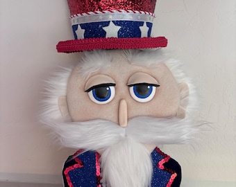 Patriotic Wreath Attachment, uncle Sam Wreath, Uncle Sam 4th of July , Memorial Day Labor Day decor, 3D Character Head, USA door decor