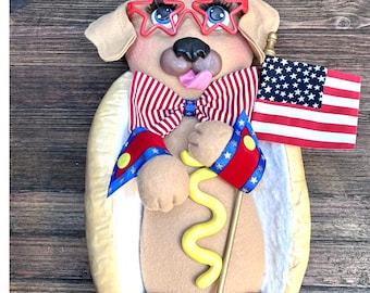 4th of July Wreath Attachment, July 4th Door Hanger, Americana Hot Dog Decoration, Red White Blue Front Door Decorations, Wreath Decorating