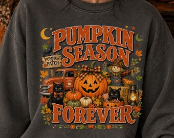 パンプキンシーズンフォーエバーPNG、レトロハロウィン、グランジパンプキンパッチシャツ昇華プリント、居心地の良い不気味な季節のグラフィック、秋の収穫アメリカン