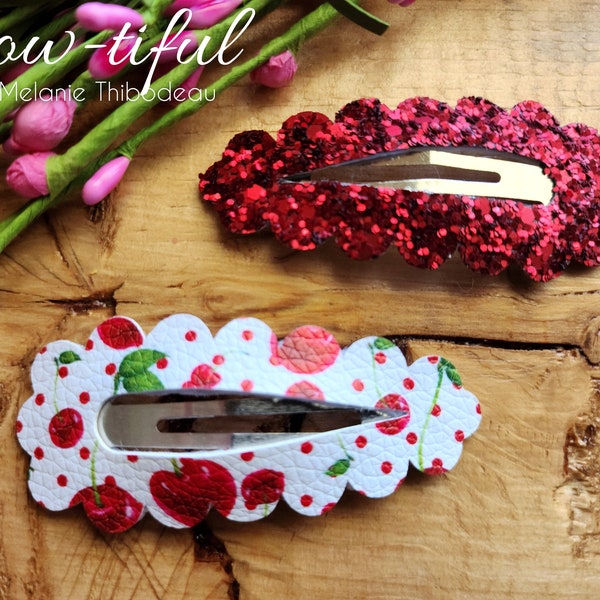 7,5cm//Pour UNE grande snap clip//Accessoires cheveux//Cerises