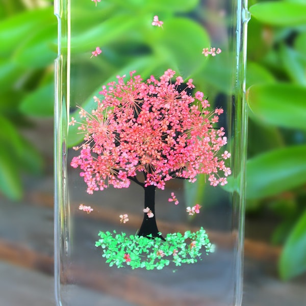 Pink Tree Pressed Dried Flowers Hard Plastic Case on iPhone X, XS, Xs Max, XR, iPhone 8, 8 Plus, 7, 7 Plus, 6/6s, 6/6s Plus, 5/5s SE 5c 4/4s