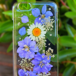 LG V30, Lg V20, Lg g6, Lg g5, HTC A9 Pressed Dried Real Flowers Hard Plastic Phone Case with Purple Flowers and White Daisy Design