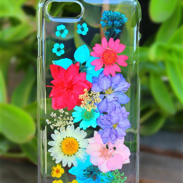 Samsung Galaxy S10, S10 Plus, S10 Edge, S9, S9 Plus, S8, S8 Plus, S7, S6 Edge, S6 Edge Plus gepresst getrocknete Mix Blumen Hard Plastic Handytasche