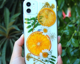 Handmade Pressed Orange & Floral iPhone Case