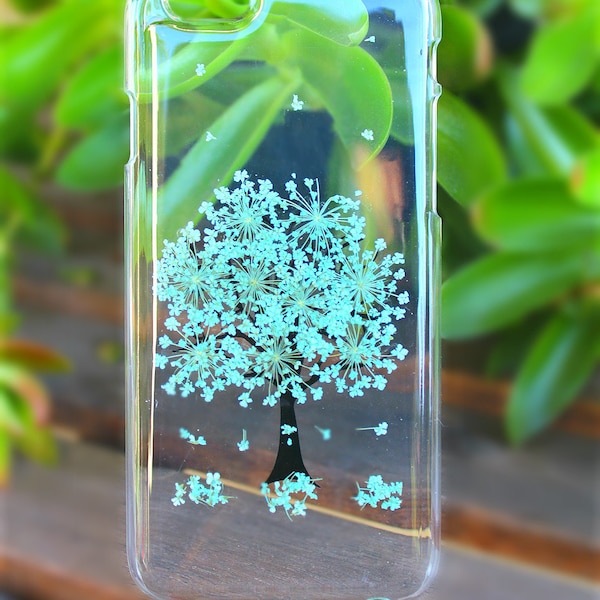 Samsung Galaxy S7 Flower Case- Green Tree Pressed Flowers Hard Plastic Phone Case on Galaxy S7 Edge, S6, S6 Edge, S5, S4, S3, Note 5 4 3 2