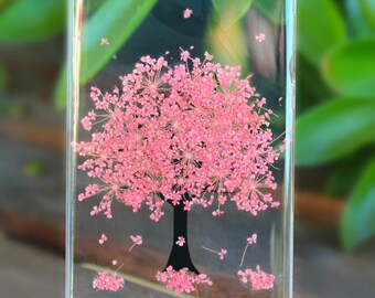 Pressed Dried Flower iPhone Case: Pink Tree Design