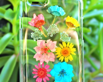 Handmade Pressed Dried Real Flowers iPhone 6/6s+ Hard Plastic Snap On Phone Case - Mix Colorful Daisies & Assorted Flowers Design