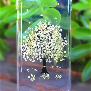 Pressed Flower Phone Case: White Tree Design for Samsung Galaxy