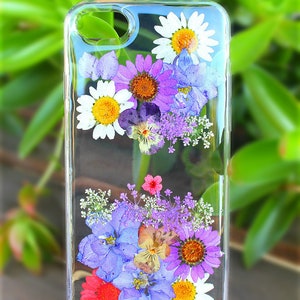 Pressed Flowers Purple Passion Daisy Samsung Galaxy S20, S10 Edge S10 Plus, S9 S9 Plus, S8 S8 Plus Note 20, Soft Silicone Phone Case image 1
