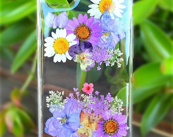 Pressed Dried Flowers Purple Daisy iPhone 12, 12 Pro, 12 Pro Max, iPhone 12 mini, iPhone 11 11 Pro, 11 Pro Max Handmade Flower silicone case