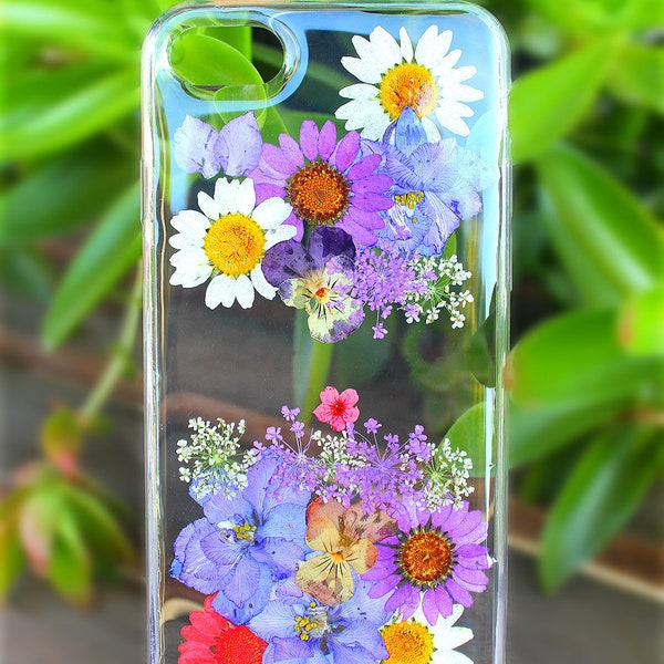 Pressed Flowers Purple Passion Daisy Samsung Galaxy S20, S10 Edge S10 Plus, S9 S9 Plus, S8 S8 Plus Note 20, Soft Silicone Phone Case