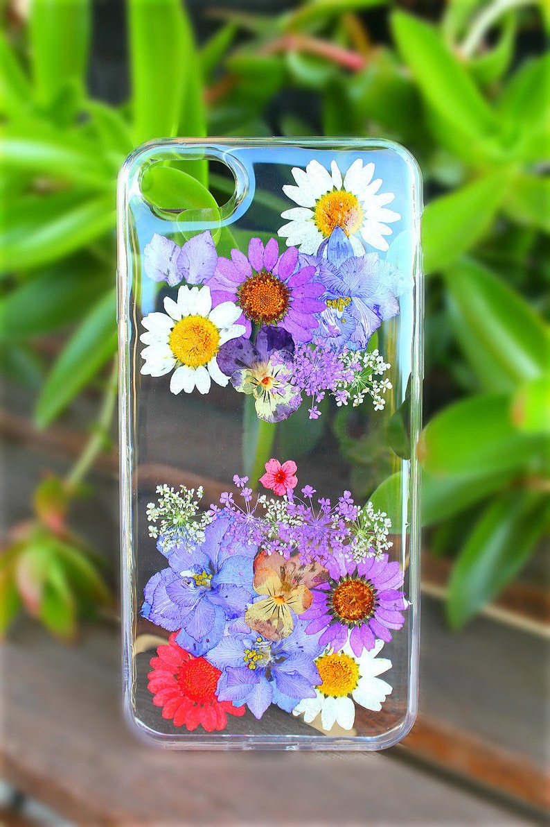 Pressed Flowers Purple Passion Daisy Samsung Galaxy S20, S10 Edge S10 Plus, S9 S9 Plus, S8 S8 Plus Note 20, Soft Silicone Phone Case image 1