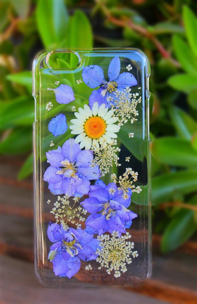 Purple Flowers White Daisy Phone Case on Samsung Galaxy A10E, A51, A3, A5, A7, J7, J7 Pro, J3, E7, Alpha G850, On 5 -Pressed Flowers Case 