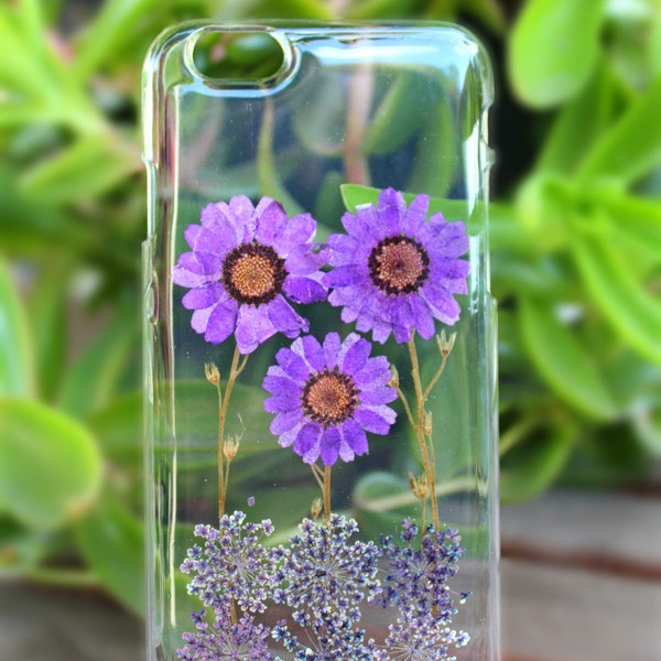 Purple Daisies Pressed Dried Flowers Hard Plastic Phone Case on Samsung Galaxy S7, S7 Edge, S6, S6 Edge, S6 Edge Plus, S6, S5, S4, S3, A3 A5