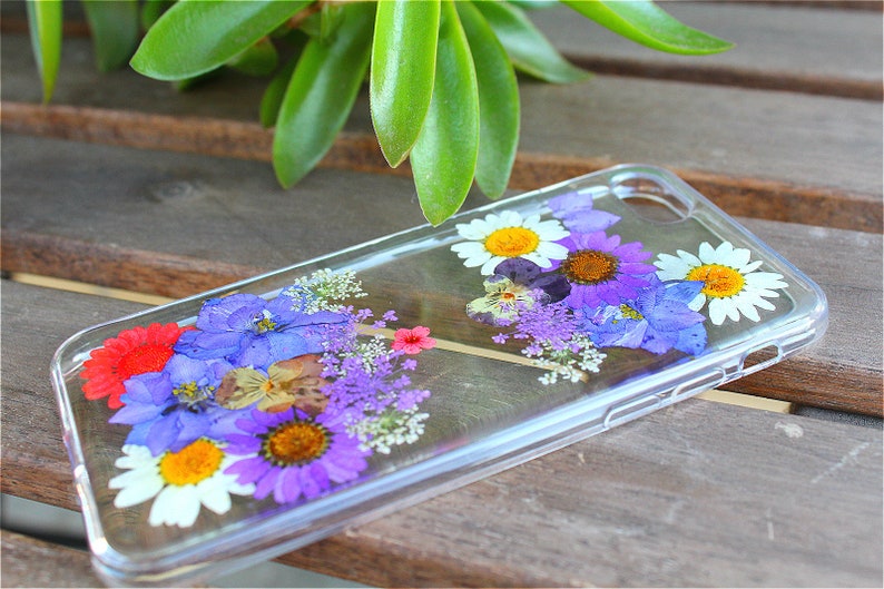 Pressed Flowers Purple Passion Daisy Samsung Galaxy S20, S10 Edge S10 Plus, S9 S9 Plus, S8 S8 Plus Note 20, Soft Silicone Phone Case image 4