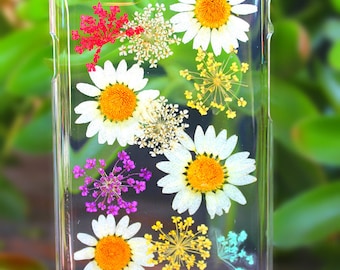 Pressed Dried Daisy Flowers Hard Plastic Phone Case on iPhone X, Xs, Xs Max, XR, iPhone 8, 8 Plus, 7, 7 Plus, 6/6s, 6/6s Plus, 5/5s, SE 4/4s
