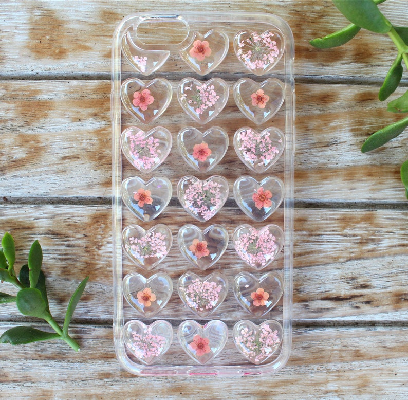 Fleurs roses séchées pressées en 3D Heart Shapes iPhone 11 11 Pro 11 Pro Max, iPhone X XS XS Max XR SE iPhone 6/6s 7 7 Plus 8 8 Plus Phone Case image 3