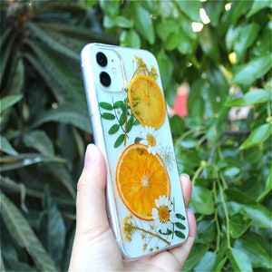 Pressed Flowers & Orange on Samsung S21, S20, S20, S20 Ultra, Galaxy S10, S10, Samsung S9, Galaxy S8, S8 Soft Silicone Fruits Phone Case image 6