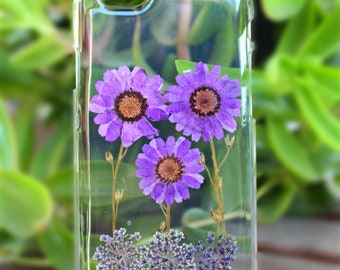 Pressed Purple Daisy iPhone Case: Handmade Floral Resin Cover