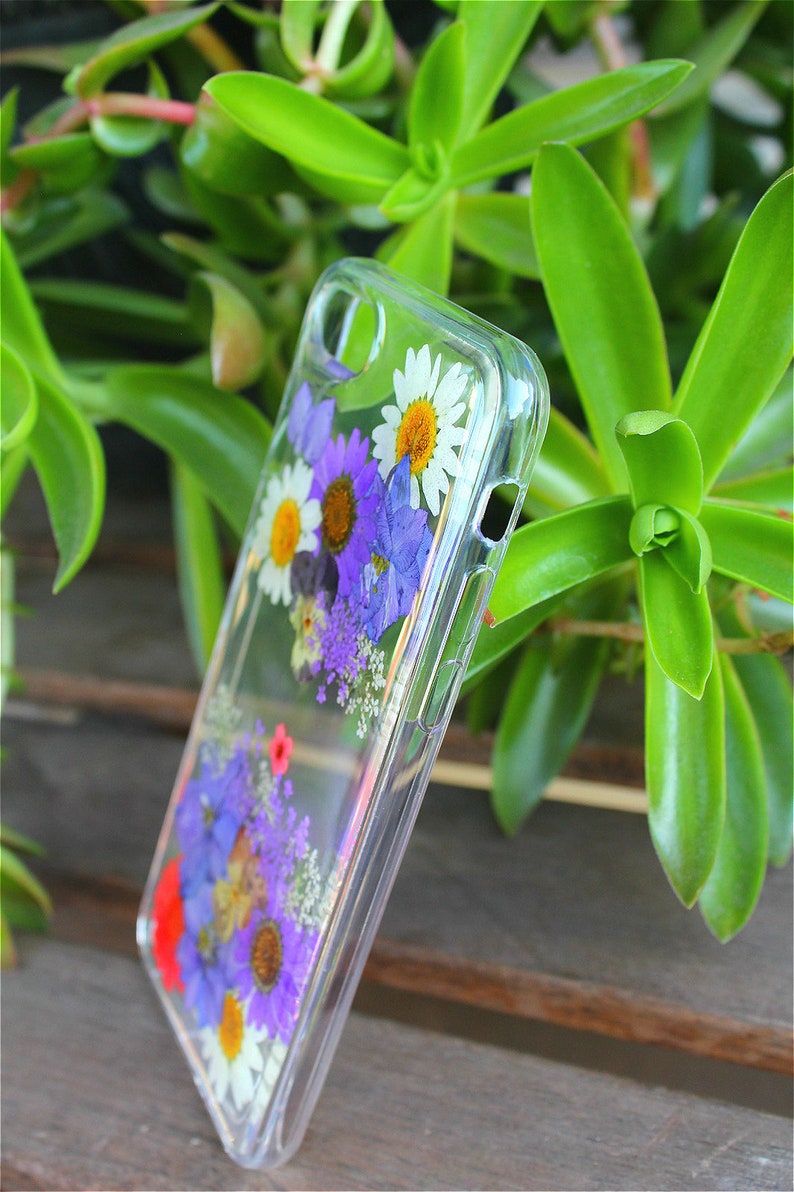 Pressed Flowers Purple Passion Daisy Samsung Galaxy S20, S10 Edge S10 Plus, S9 S9 Plus, S8 S8 Plus Note 20, Soft Silicone Phone Case image 3