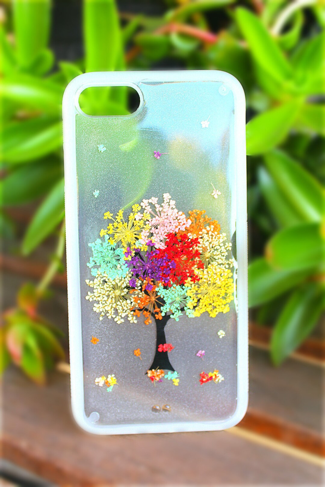 Pressed Flower Tree Phone Case: Rainbow Floral Art, Silicone Cover - Etsy