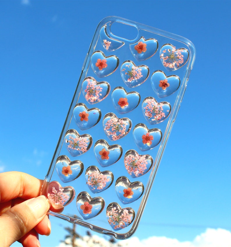 Fleurs roses séchées pressées en 3D Heart Shapes iPhone 11 11 Pro 11 Pro Max, iPhone X XS XS Max XR SE iPhone 6/6s 7 7 Plus 8 8 Plus Phone Case image 2