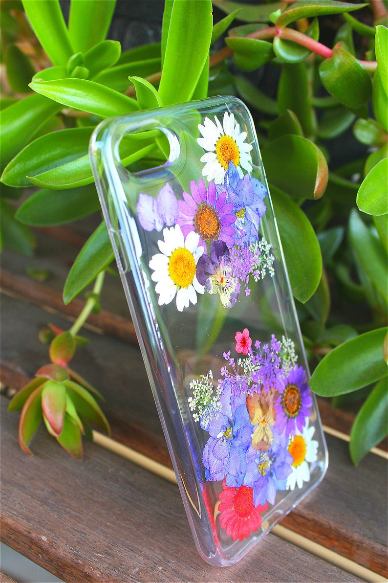 Pressed Flowers Purple Passion Daisy Samsung Galaxy S20, S10 Edge S10 Plus, S9 S9 Plus, S8 S8 Plus Note 20, Soft Silicone Phone Case image 2