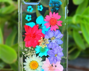 Pressed Dried Mix Flowers Phone Case on iPhone 11, 11 pro, 11 Pro Max, X, Xs, Xs Max, XR, 8, 8 Plus, 7, 7 Plus, 6/6s, 6/6s Plus, 5, SE, 4