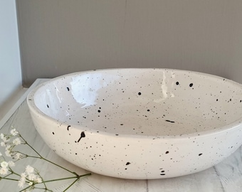 Handmade Speckled Ceramic Bowl: Modern Farmhouse Pasta or Salad Bowl