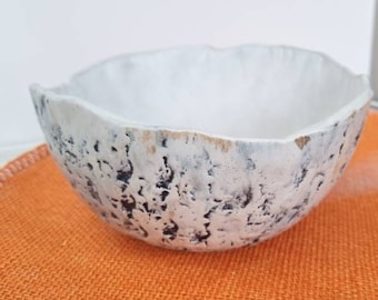 Handmade Rustic Small Pottery Bowl. Handpainted Coastal Style white Bowl. Whimsical Organic Tableware