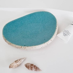 Teal Handmade Ceramic Soap Dish, Coastal Bathroom Decor. Beach house style.