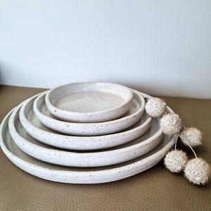 White speckled ceramic stoneware plate, dinnerware, kitchendecor, dinnerware set, serving dish.